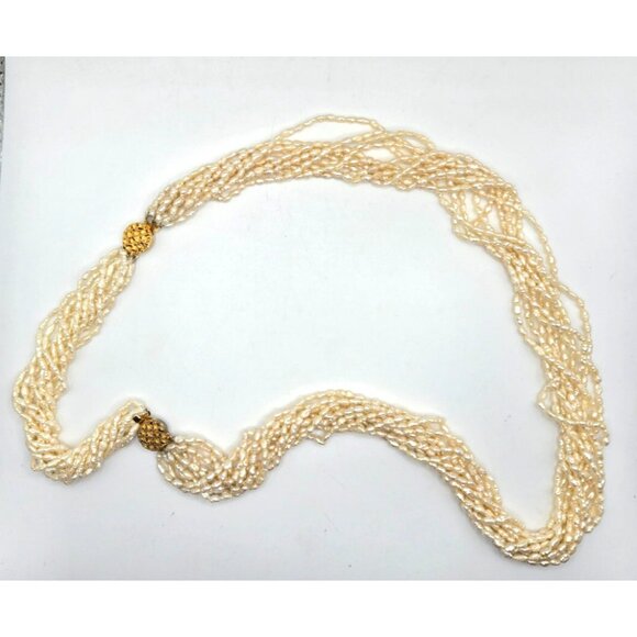 Vintage 10 strands of freshwater pearls Torsade Necklace Matinee 28" adjustable - Picture 5 of 6